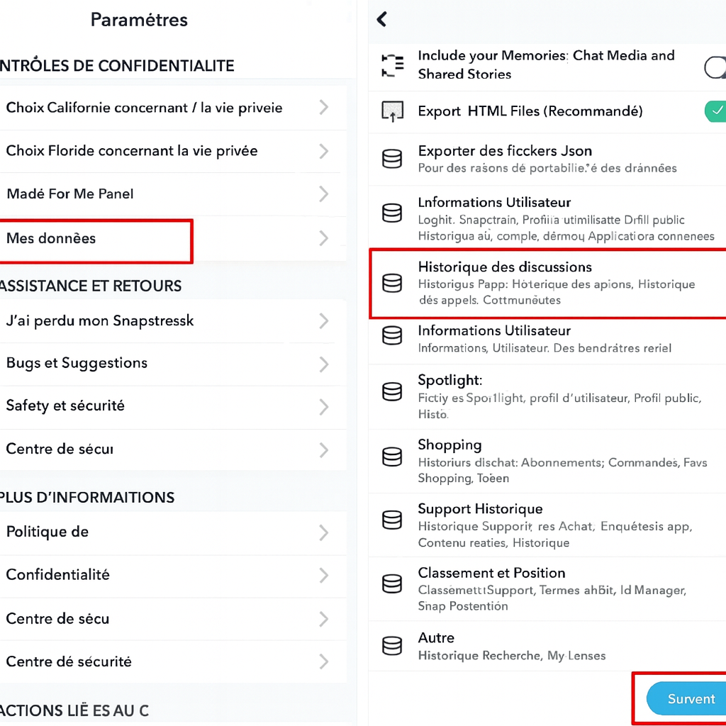 mes options de données et d'historique de discussion