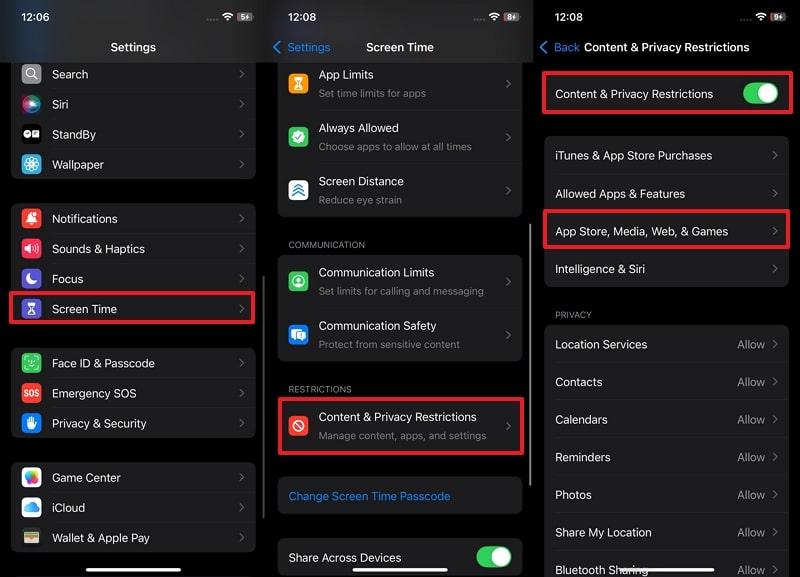 content & privacy restrictions screen time