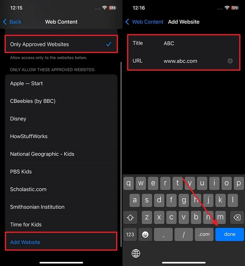 continue to add approved websites