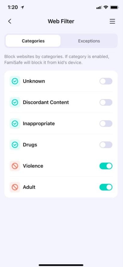 enable adult and violence categories