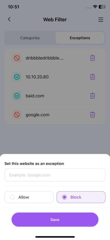 add website link and choose block
