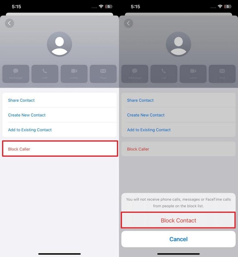 block caller and confirm process