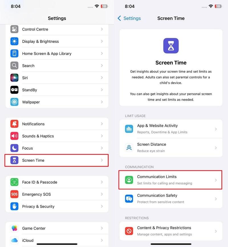 choose communication limits screen time