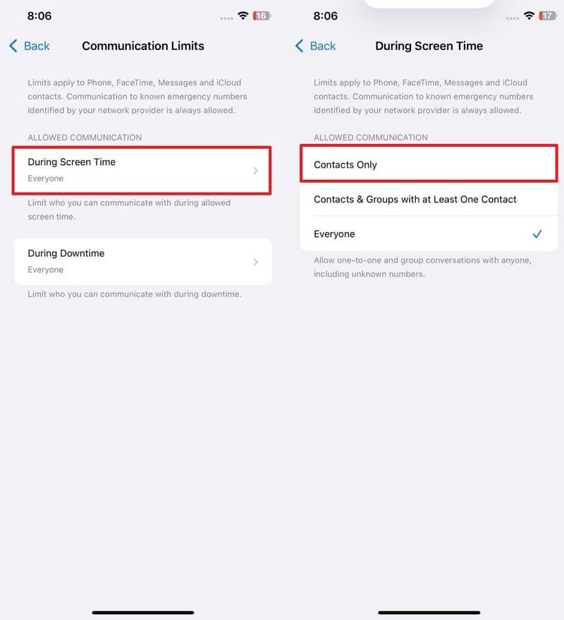 select contacts only option