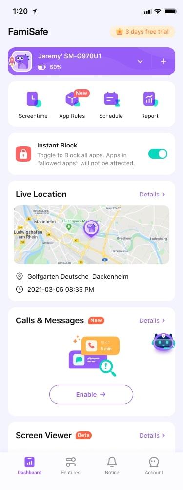 enable feature in famisafe