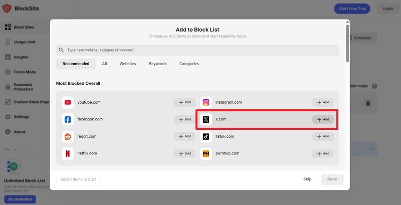 add x in list