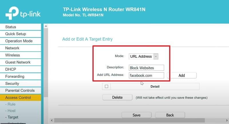 enter url address and mode