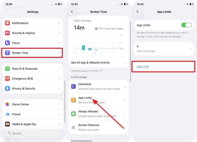 open iphone setting and screen time