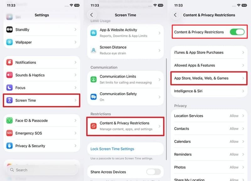 choose screen time option