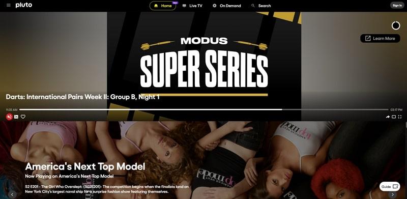 main interface for pluto tv