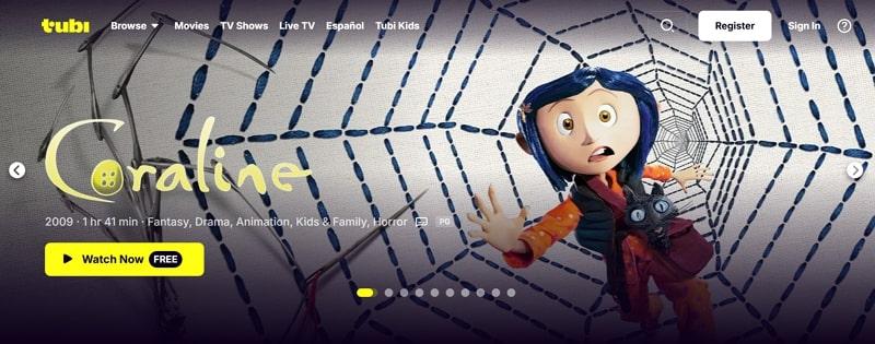 tubi watch now interface