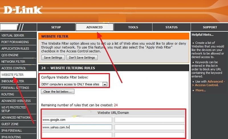 restrict sites on router