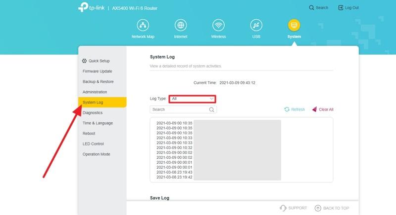 go to router logs