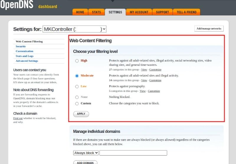 opendns internet filtering program