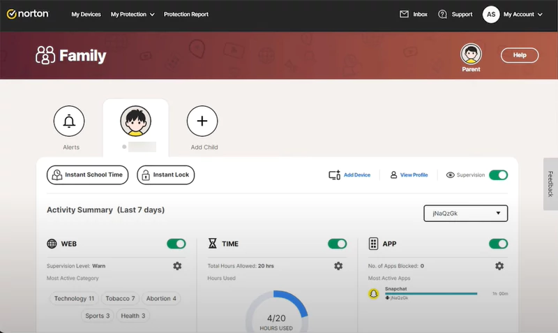 norton family web filtering feature