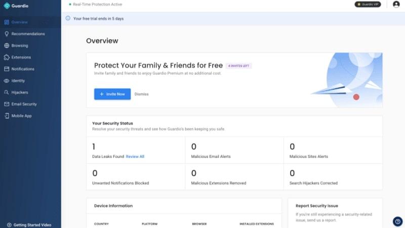 guardio main page for free start