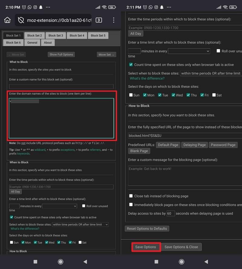 enter url and set block rules