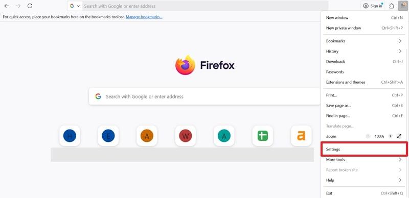 access setting on firefox