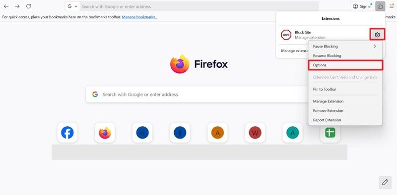 access options for extension
