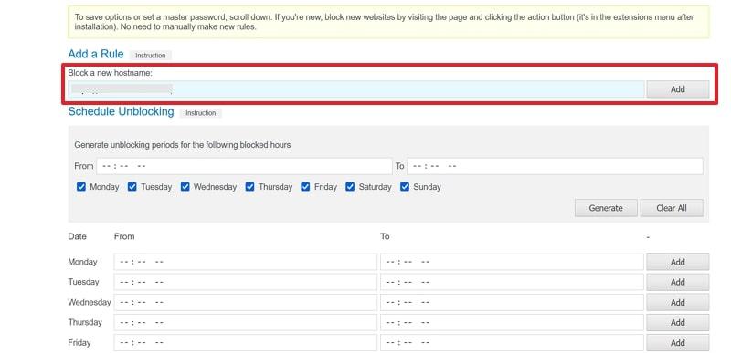 type website url to block