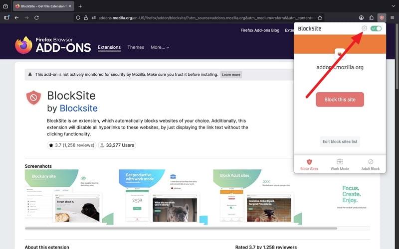 open settings for the extension
