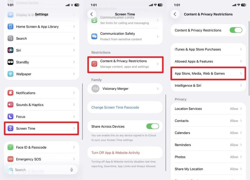 access content and privacy restriction on iphone