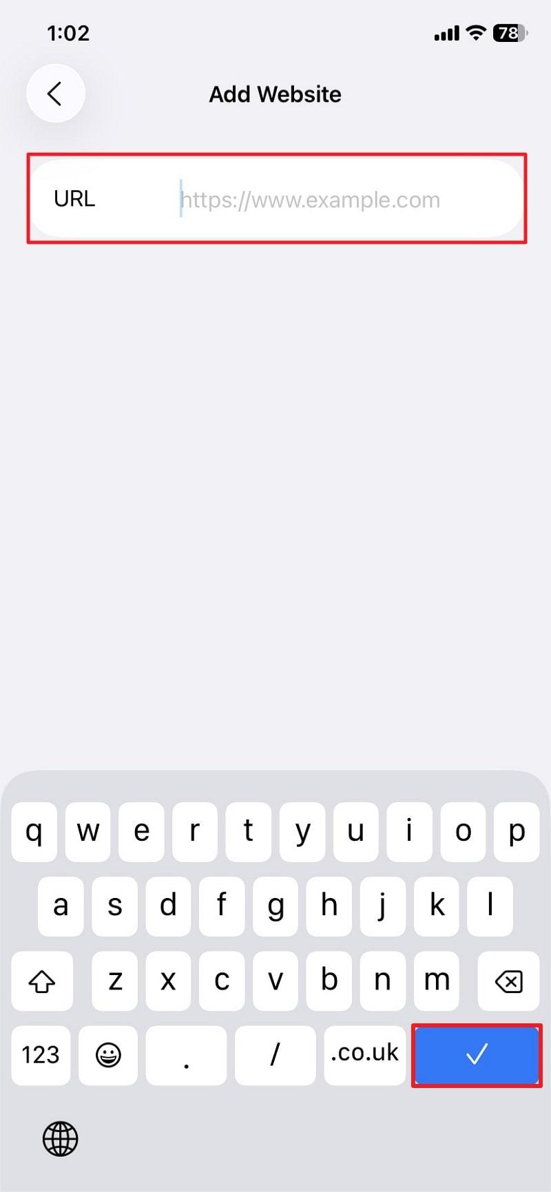 insert the website url and confirm