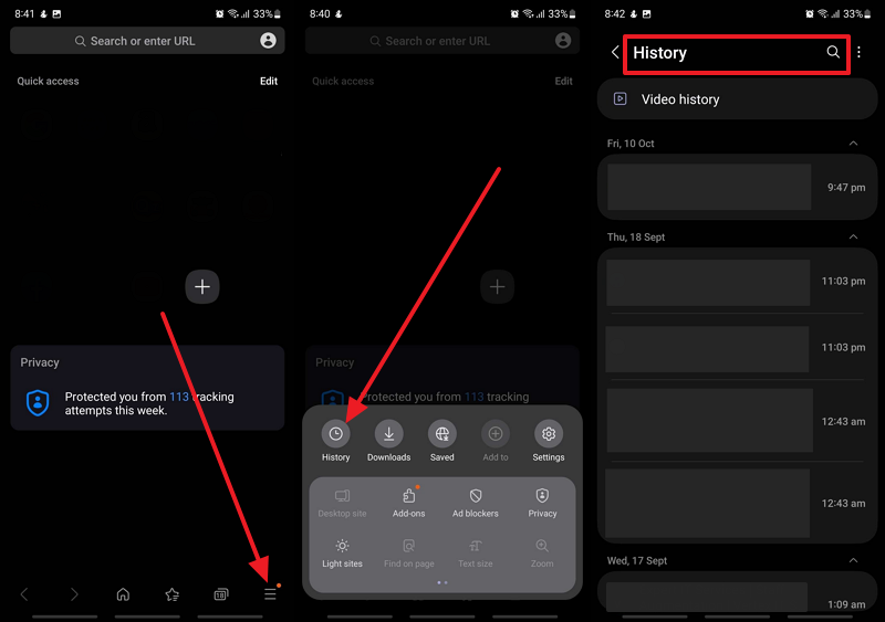 access samsung browser app history