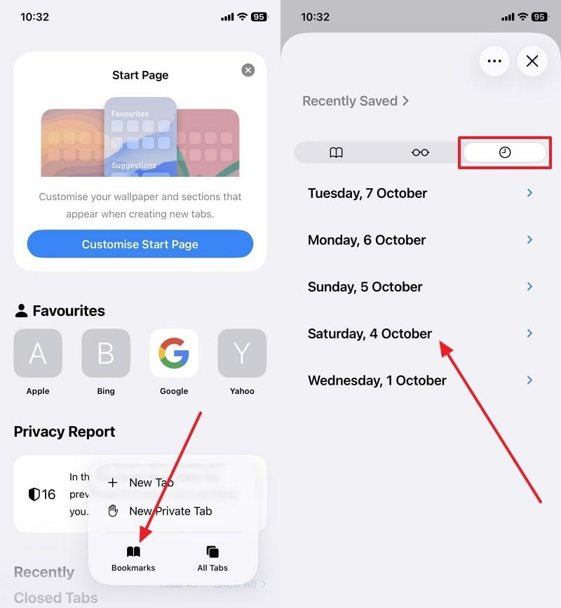 safari history option