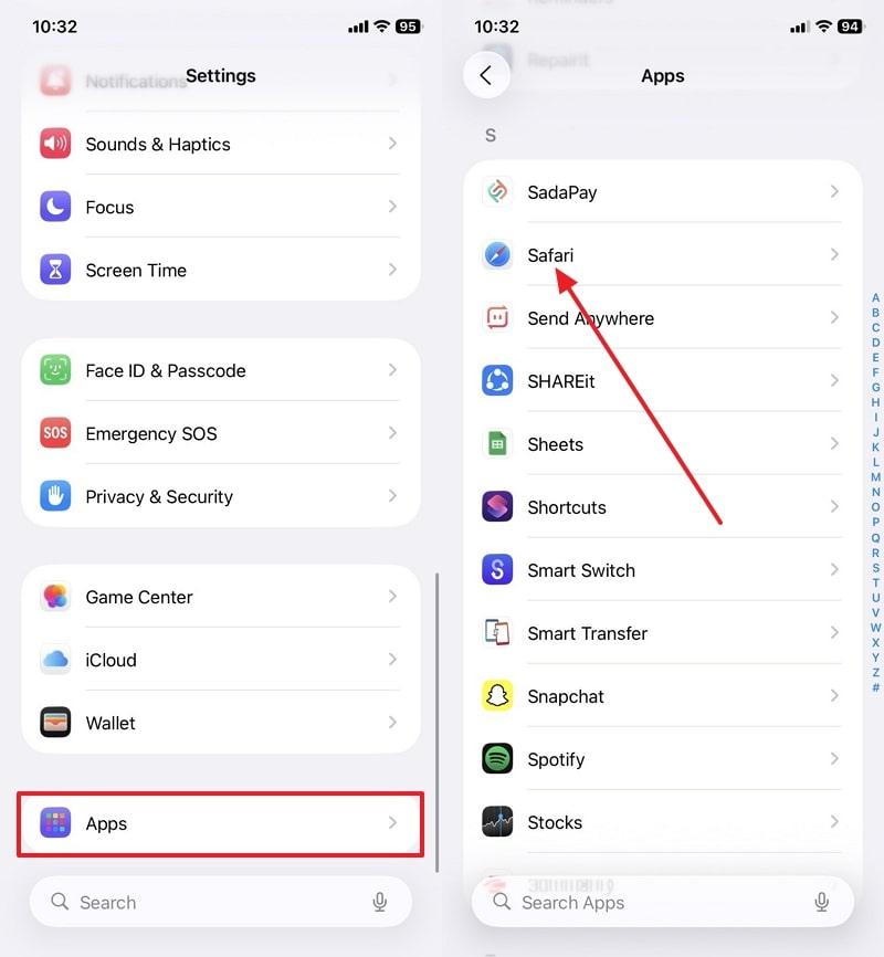 iphone safari option