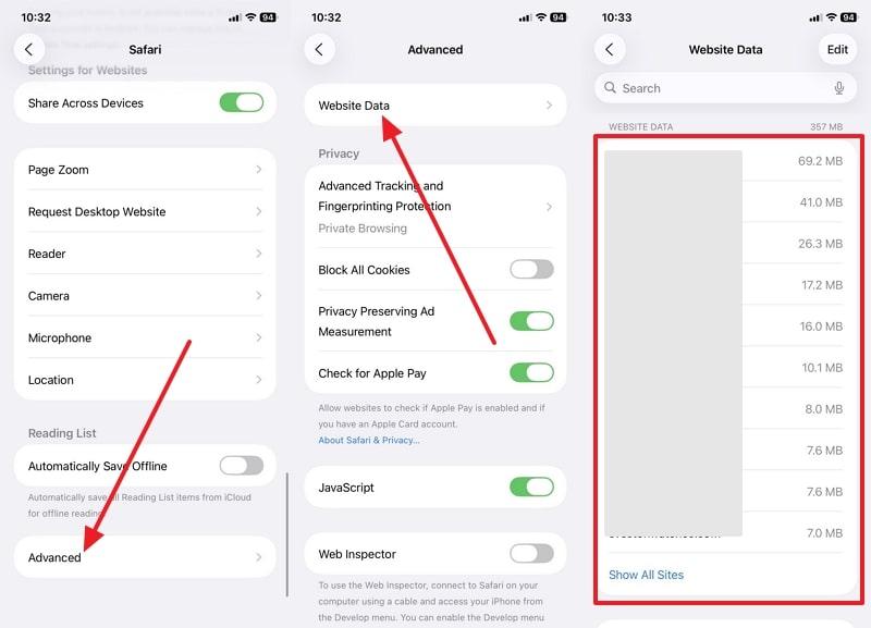 browsing history in advanced setting