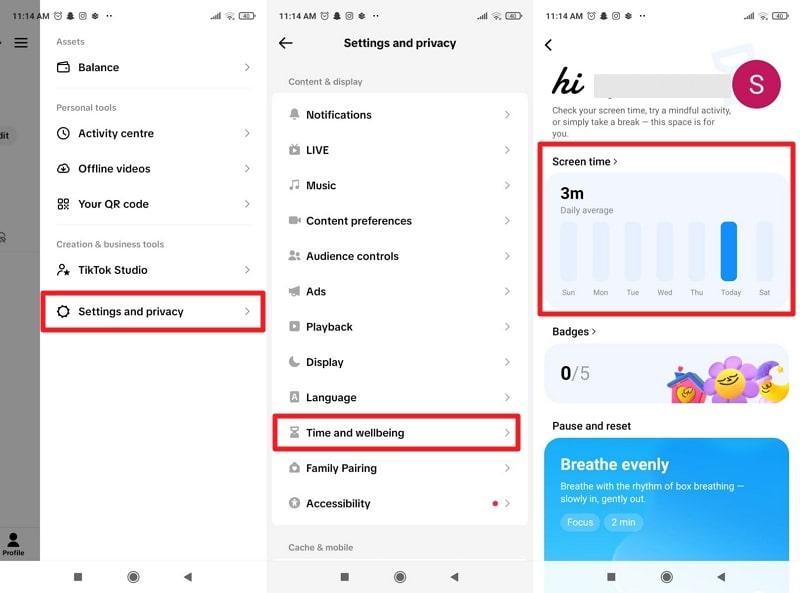 access screen time option on tiktok
