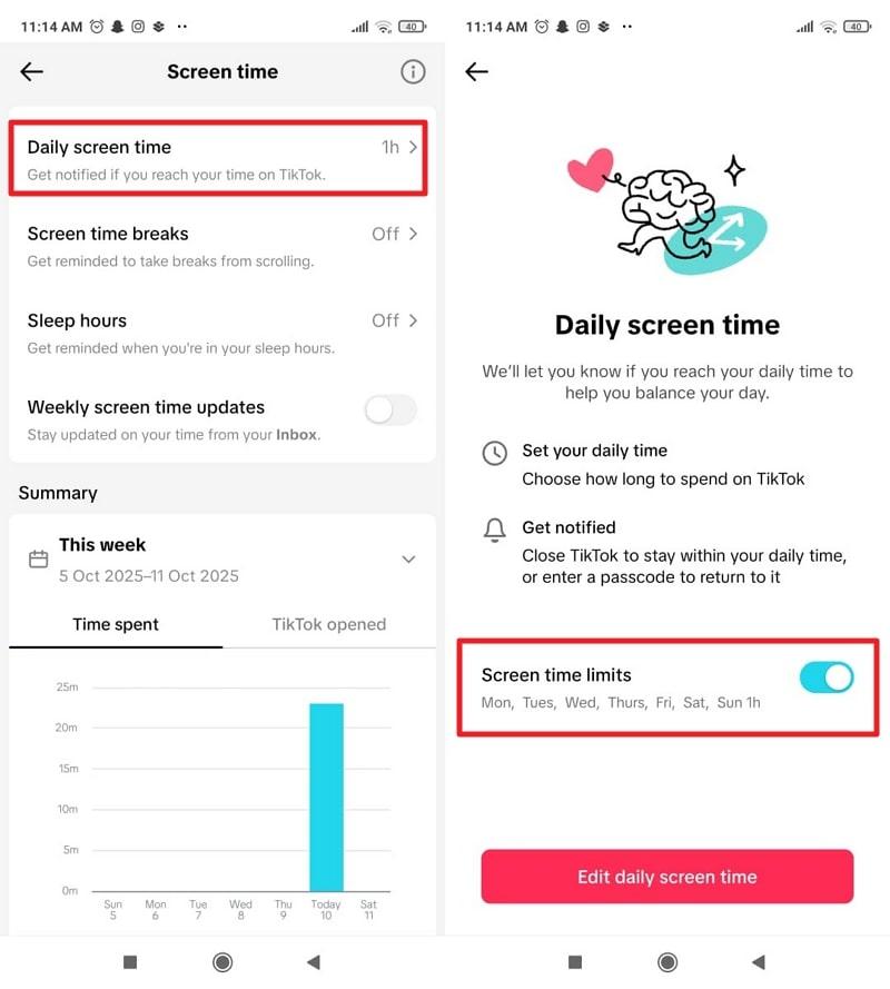 toggle off screen time limits