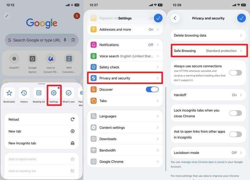 access safe browsing on chrome