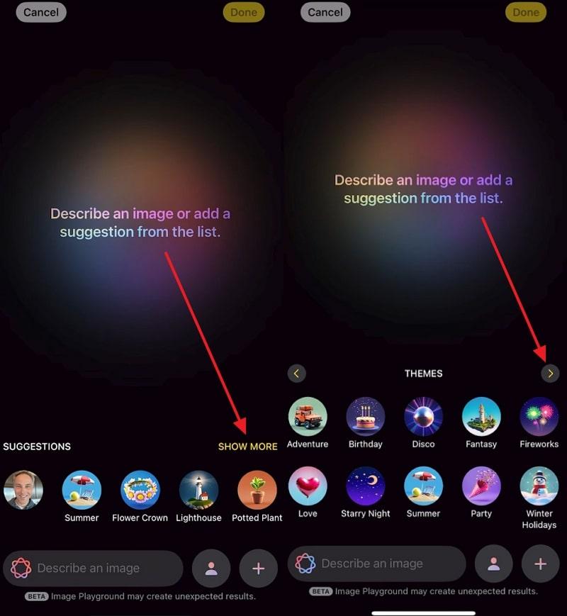 choose themes from image playground