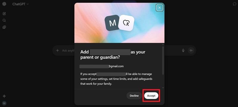 login chatgpt on child device