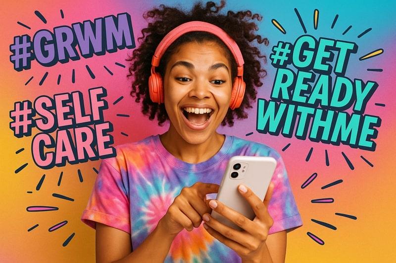 grwm used in hashtags and captions