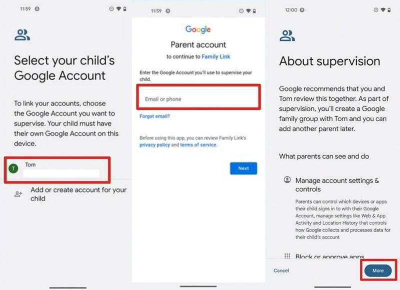 link child account to parent account