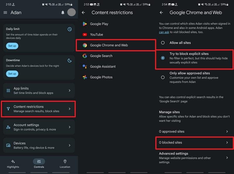 block adult websites using family link