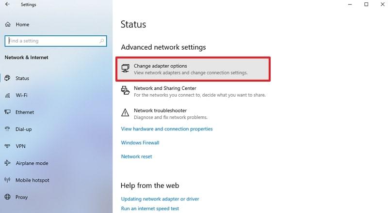 access change adapter options settings
