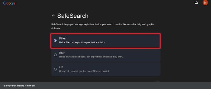 enable filter feature on chrome
