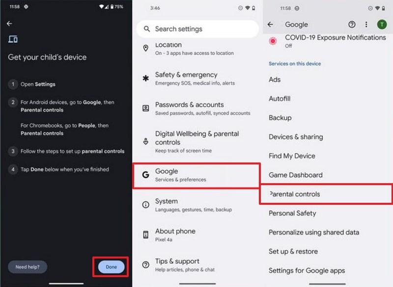 enable parental controls on child phone