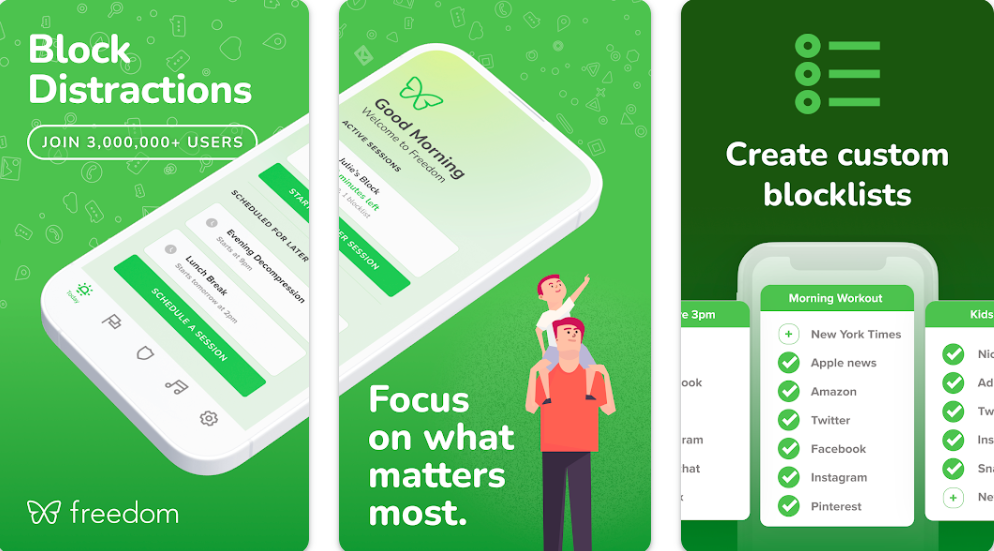 Freedom app interface as an Android app and website blocker for improving focus