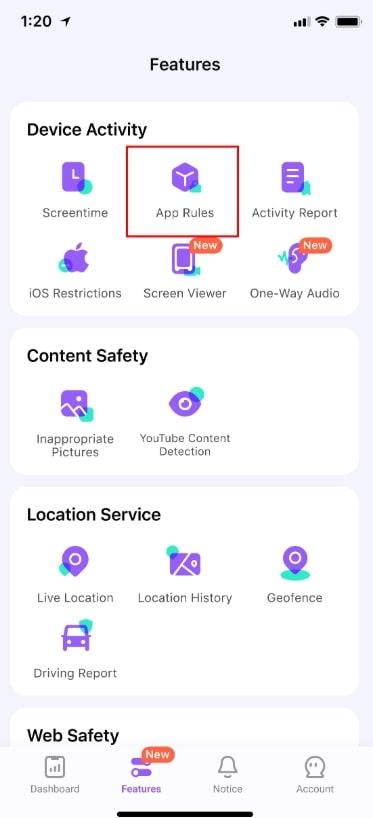 access famisafe app rules feature