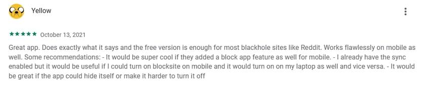 user comments for blocksite app