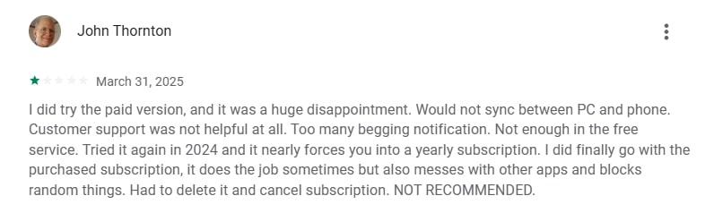 negative remarks for blocksite app