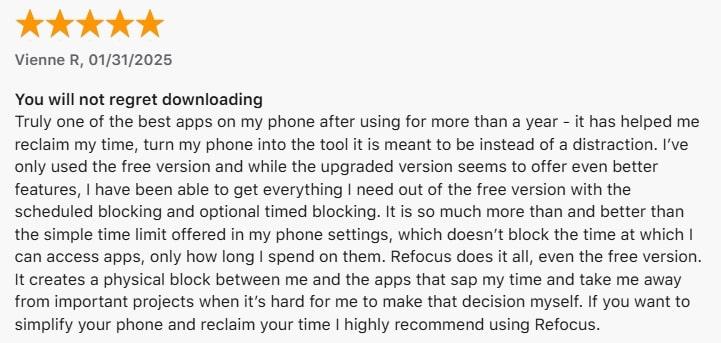 Positive comments for refocus
