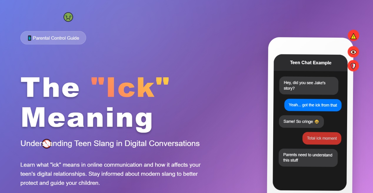 Parents learning about teen slang ick meaning for digital communication monitoring and family safety