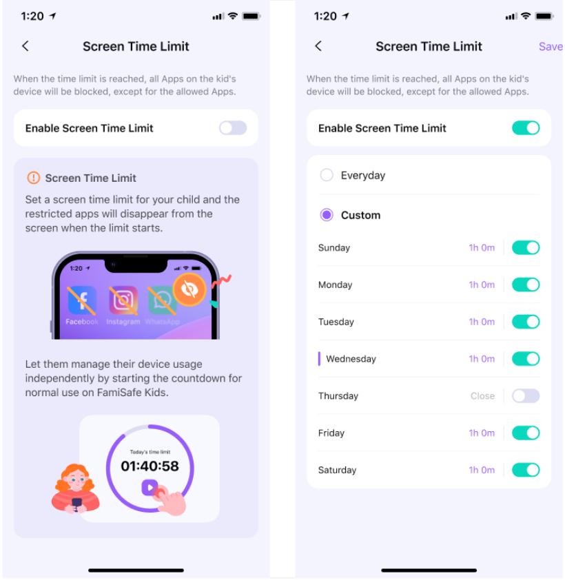 FamiSafe screen time feature