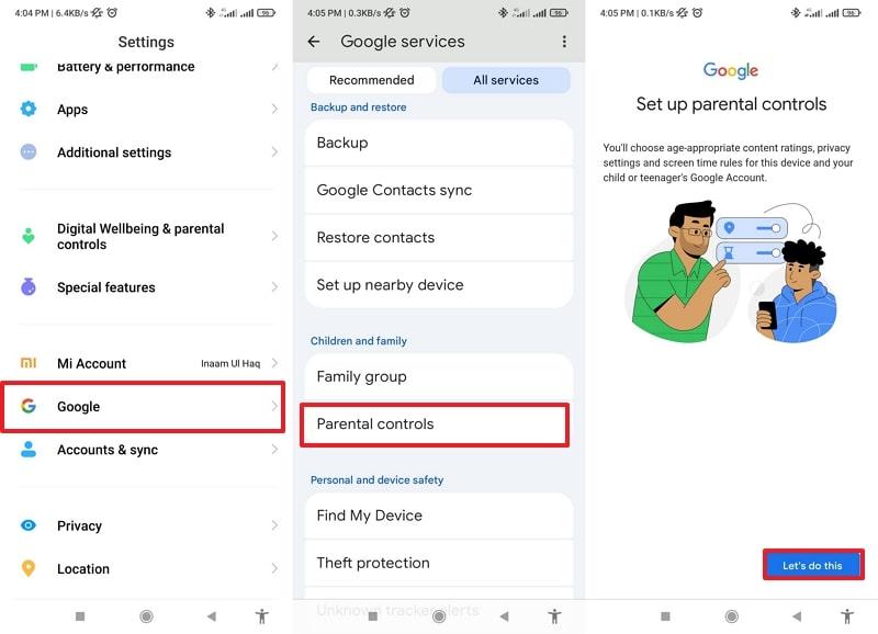 continue to access parental control option